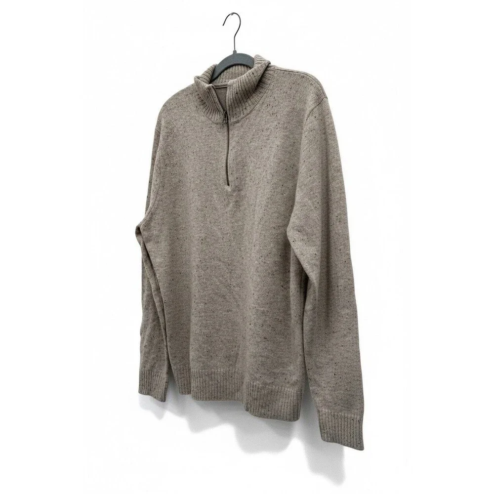 JCrew Mens L Merino Wool Blend Donegal Fleck Half Zip Sweater Beige Brown J7612